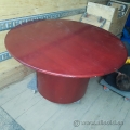 54" Brown Round Meeting Boardroom Table w/ Barrel Base